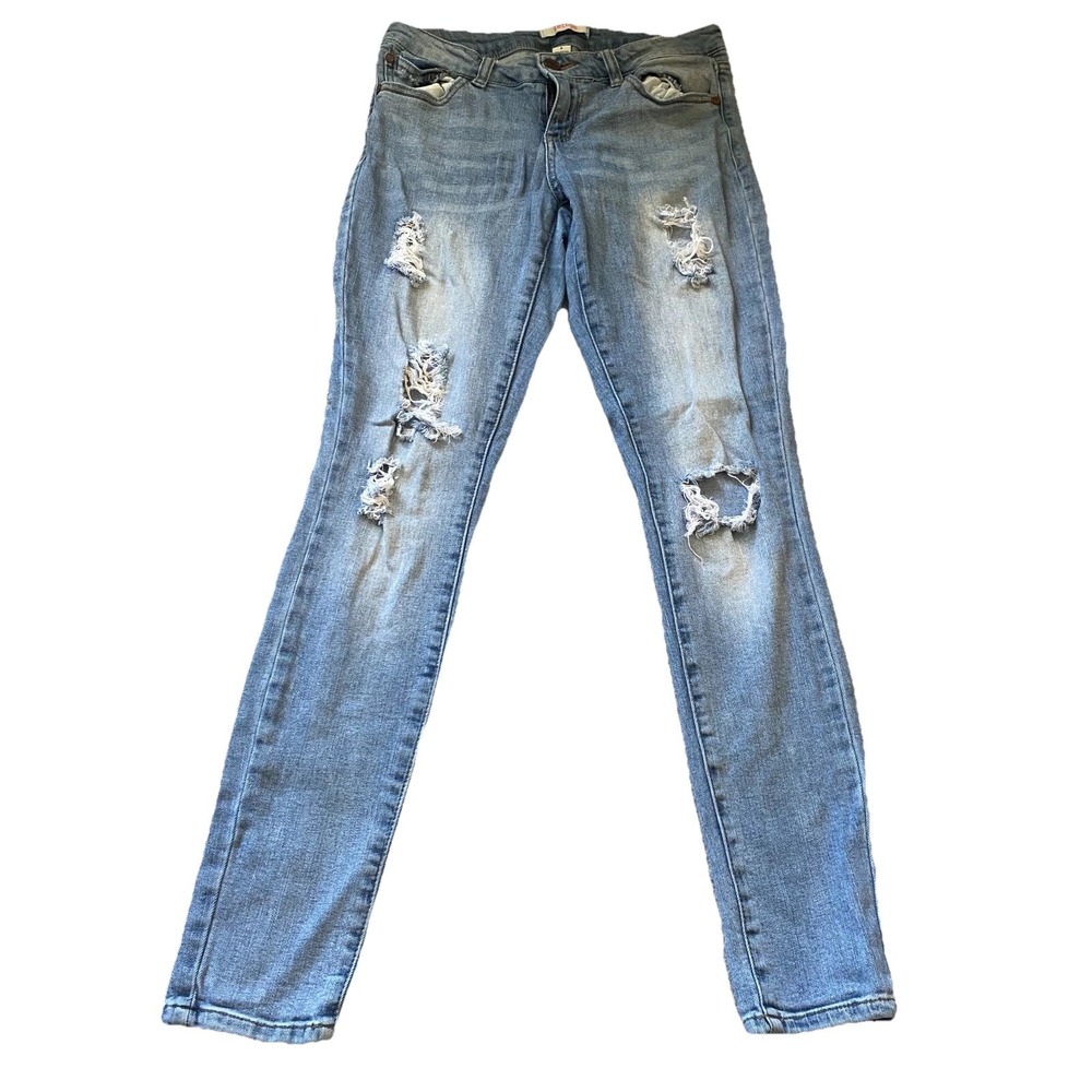 Refuge Jeans Denim Blue Women's Size‎ 6 Low-Rise Skinny-Fit Distressed Solid Zip
